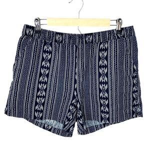 Washable Linen Southwest Patterned Stretch Waist Shorts - Women's Size M